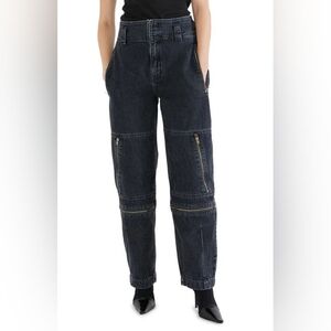 ÉTICA Doyle High Waist Barrel Leg Biker Jeans Black Ice